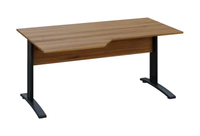 EZK 18 - 166 stůl kancelářský, rohový, levý, kovová podnož černá, deska 18 mm, široký 1600 mm, ořech světlý